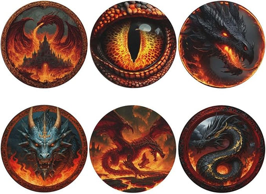 Dragon Coasters for Drinks with Holder Round Leather Coasters Set of 6 Cups Mugs Mat Pad for Home Kitchen Bar