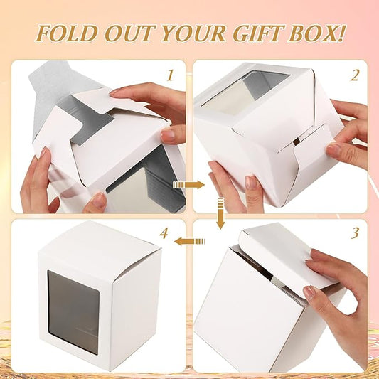 Ctosree 50 Pcs Mug Boxes for Gifts Sublimation Mug Box with Clear Window for Coffee Cup Packaging Shipping Exhibition for 11oz, 12oz, 15oz Blank Gift Christmas Wrapping Craft(White)
