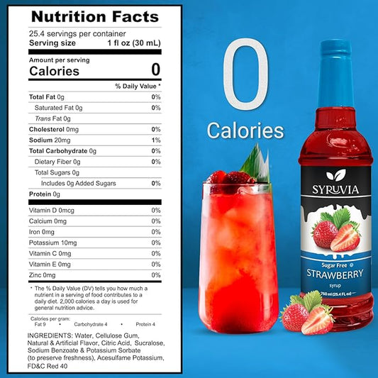 Syruvia Sugar-Free Strawberry Syrup, Flavored Syrup for Drinks, Cocktails, Lemonades, Iced Teas, and Desserts – 25.4 fl oz, With Pump