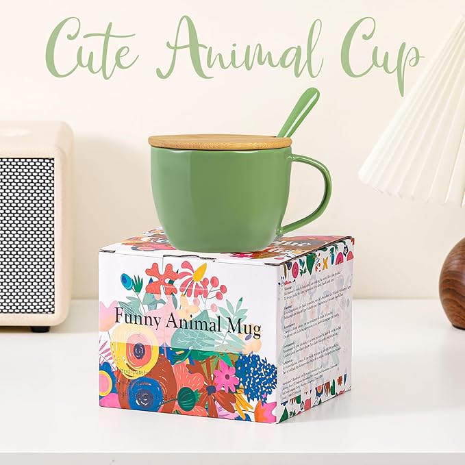 Squirrel Gifts for Women Men Cute Squirrel Ceramic Mug Hidden 3D Animal Inside Unqiue Coffee Mug Tea Cup with Lid Spoon Cool Stuff Home Decor Christmas Birthday Gifts for Her Friends Sisters Besties