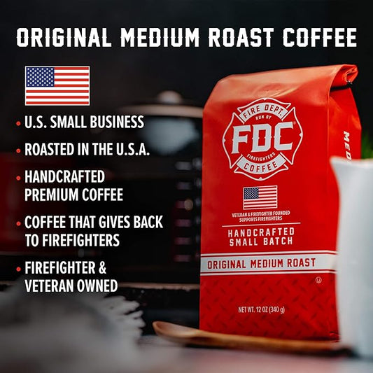 Fire Department Coffee Original Medium Roast Ground Coffee - 12 oz (2 Pack) - Gives Back to Firefighters - Roasted in the USA - Veteran Owned