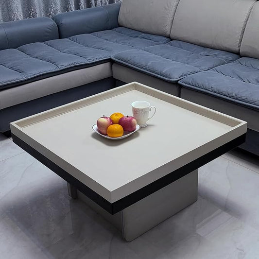 30 * 30 inches Luxury Leather Square Oversized Service Tray, Ottoman & Coffee Tray for Family Dinner, Out-of-House Picnic & Party (30 inch Beige)