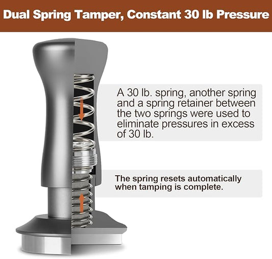 MEION Espresso Tamper 49mm Coffee Tamper, Calibrated Dual Spring Loaded Barista Tamper with Stainless Steel Base, Comes with aluminum storage pad (49MM, Silver)