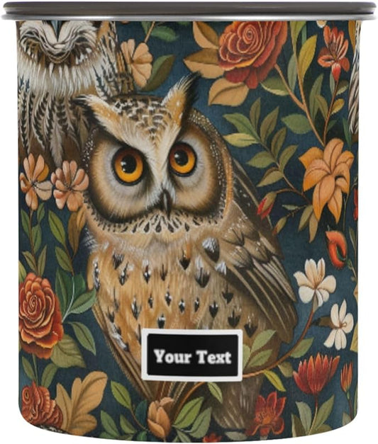 ALAZA Owl Rose Flower Airtight Coffee Bean Canister Customed 500ml Food Storage Containers with Lids For Gournd, Tea, Sugar, Flour, Rice, Cereal, Candy Cookie Jar
