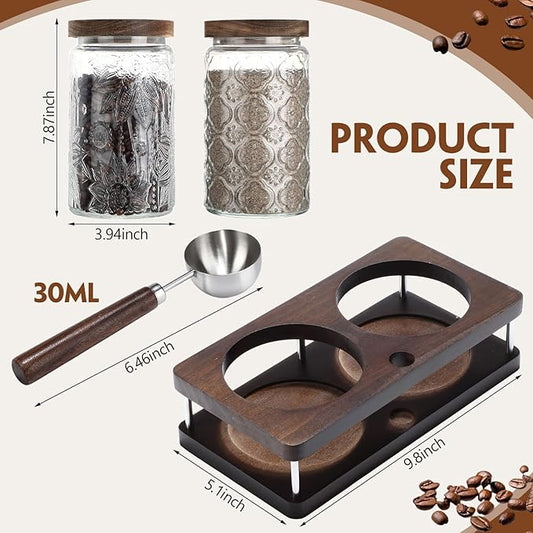 Suclain Glass Coffee Grounds Container with Shelf 2 x 34 oz Glass Coffee Bean Storage Canisters with Airtight Thread Lid and Measuring Spoon Food Storage Jars for Kitchen Sugar Nut
