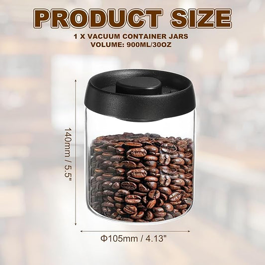 uxcell Coffee Vacuum Container, 900ml/30oz Glass Coffee Bean Storage Container with Lids for Spices Biscuits Loose Leaf Tea, Black