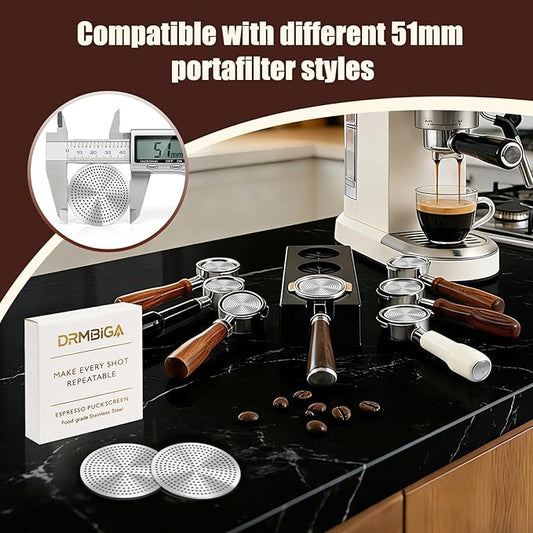 51mm Puck Screen 2 Pack, 0.8mm Thickness 150μm Reusable Espresso Puck Screen, Dual-Layer 316 Stainless Steel Coffee Filter Screen for 51mm Portafilter Basket, Even Extraction Barista Tool