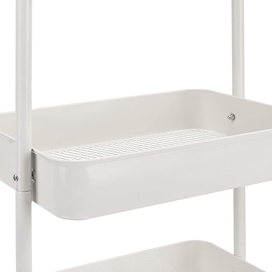 Amazon Basics 3-Tier Rolling Utility Cart, Storage Organizer, Lockable Wheels, Multifunctional Storage, Portable Mobile Shelving Unit, White