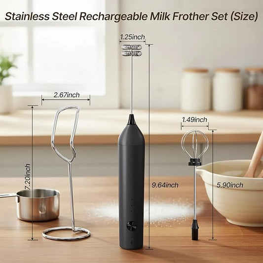 Handheld Milk Frother, Powerful Milk Frother for Coffee,Rechargeable Electric Frother with Stand,3-Speed Drink Mixer for Latte, Matcha, Protein Shakes, Hot Chocolate, Cappuccino, Egg Whisk
