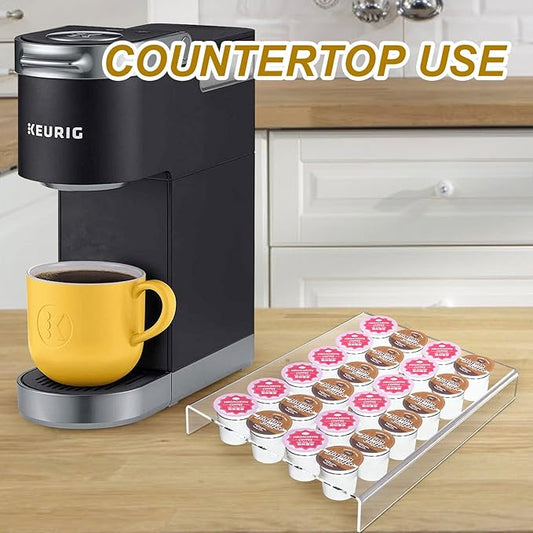 K Cup Coffee Pods Holder for 24 Pods, Clear Arcylic K Cup Coffee Organizer Tray for Drawer or Countertop Storage in Office and Kitchen