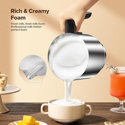 Milk Frother and Steamer, 4-in-1 Electric Frother for Hot & Cold Foam, One-Touch Operation for Cafe-Style Lattes & Cappuccinos, Fast Heat, Dishwasher Safe, 30.44Oz/900ML