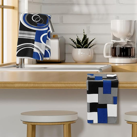 Boyiee Set of 6 Black Gray Blue Kitchen Towels Modern Geometric Dish Hand Towels 24 x 16 Inches Gifts Decorative Tea Cloth Gifts for Farmhouse Kitchen Bathroom Decorations