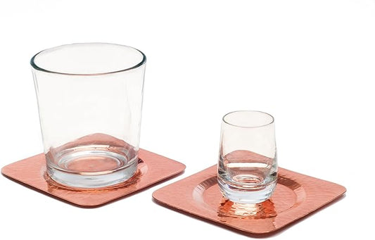 Sertodo Copper, Square Napa Cup Coaster, Hand Hammered 100% Pure Copper, 4.5 inch square, Single