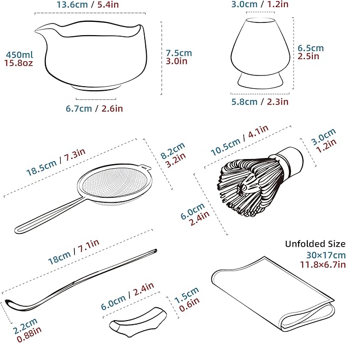 TEANAGOO Matcha Whisk Set,7 Pcs Matcha Set Blue Green,Ceremony Matcha Kit,Matcha Tea Set for Making Latte,Ceramic Bowl(chawan) whith Spout and Whisk,Gift for Matcha Lovers