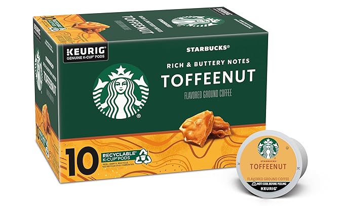 Starbucks Coffee Company Starbucks Flavored Ground Coffee K-Cup Pods, Toffeenut, Signature Collection, 100% Arabica Coffee, Recyclable K-Cups, 10 K-Cup Pods/Box (Pack of 2 Boxes)