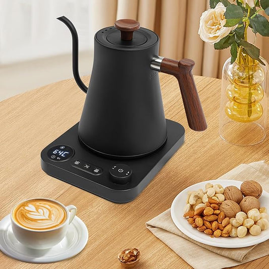 Electric Gooseneck Kettle, 1200W Quick Heating with LED Display, Stainless Steel Inner, Adjustable Temperature, 24H Insulation, Auto Shut Off, for Pour Over Coffee, Tea, French Press (Black)