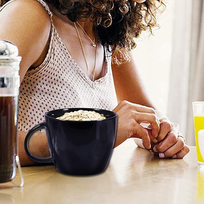 Large Coffee Cup, Ceramic Black Coffee Mug, Wide Mouth Tea Cup Soup Bowl Mug with Handle