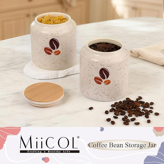 Miicol Ceramic Storage Canister with Airtight Lid, Food Storage Container, Round Coffee Canister, Pantry Organizer, Kitchen Storage Jar for Coffee Bean, Flour, Pasta, Sugar, Spices, Tea, 20 fl.oz