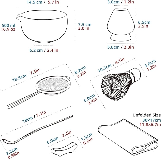 TEANAGOO Matcha Whisk Set,7 Pcs Matcha Set Green,Ceremony Matcha Kit,Matcha Tea Set for Making Latte,Ceramic Bowl(chawan) whith Spout and Whisk,Gift for Matcha Lovers