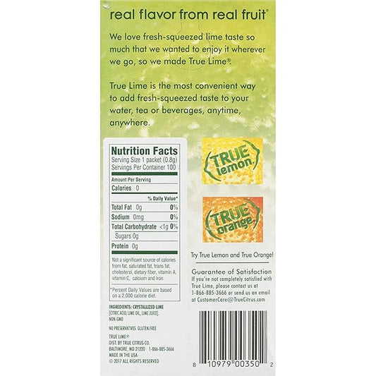 True Citrus Lime Water Enhancer, 100 Count, Pack of 2 | 0 Calorie | Sugar Free | Made with Real Limes | Bulk Dispenser