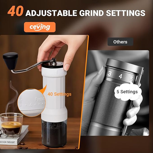 Mini Manual Coffee Grinder with 40 Adjustable Settings, Portable Hand Coffee Bean Mill with 30g Capacity, Conical Burr Coffee Grinder with Crank for Travel, Camping, Office, Espresso, Pour Over, etc