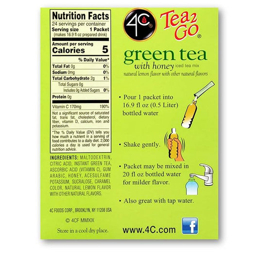 4C Powder Drink Mix Packets, Green Tea 1 Pack, 24 Count, Singles Stix On the Go, Refreshing Sugar Free Water Flavorings