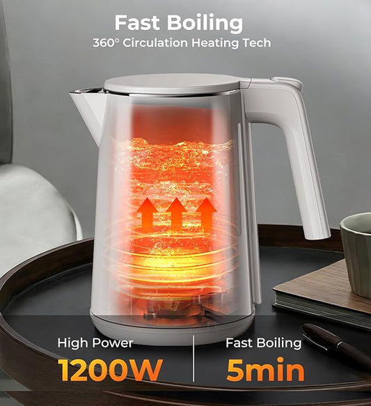 Electric Kettle, 1.0L Fast Boiling with 7 Temperature Settings, Auto Shut-Off & Boil-Dry Protection, Stainless Steel Interior, 4 Hour Keep Warm, Cool Touch Double Wall, Perfect for Coffee & Tea, White
