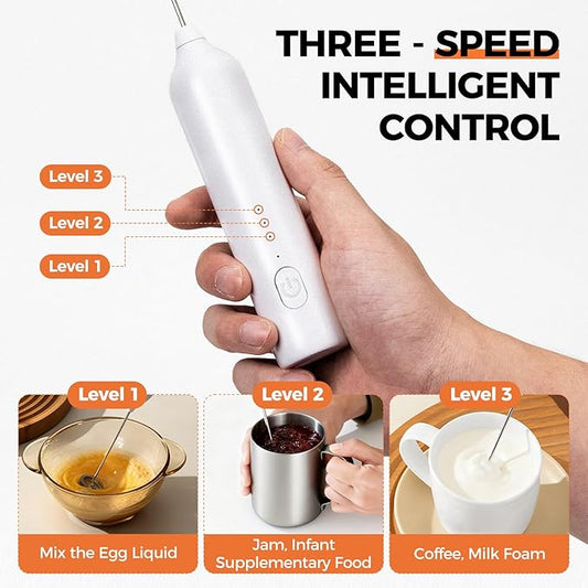 Milk Frother Type-C Rechargeable Handheld Electric Whisk Coffee Frother 3 Speed Adjustable Foam Maker Blender for Coffee Matcha Latte Cappuccino Hot Chocolate Kitchen Gifts(White)