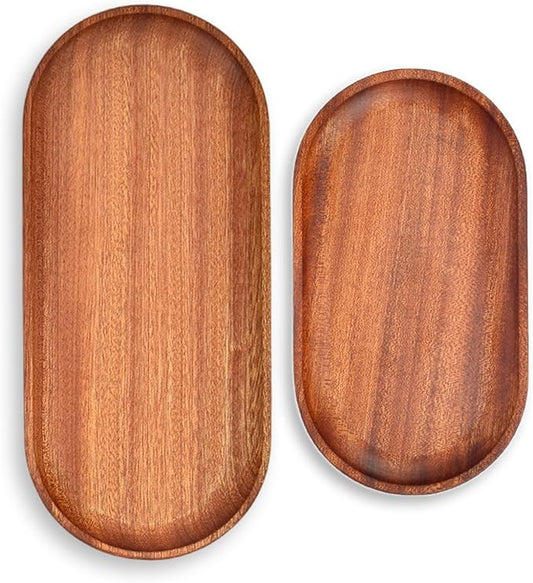 6 Pack Solid Wood Serving Platters and Trays of Natural Wood with Edge,Rectangular Avoid Sliding and Spilling Food (Walnut Trays x 6Pack)