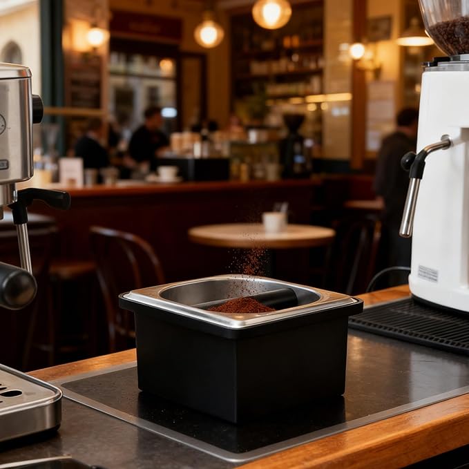 Coffee Knock Box Espresso Accessories, Stainless Steel Coffee Grounds Container, Coffee Puck Knock Box for Espresso Machine Accessories (7.28 x 6.8 x 4.25 in)