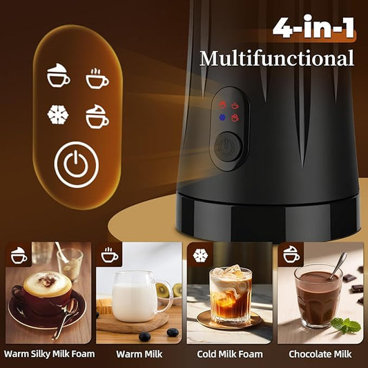 Milk Frother, Liksiy 4-in-1 Coffee Frother, Auto Shut-Off Milk Frother and Steamer with Hot & Cold Foam, Quiet Design Frother Machine for Latte, Cappuccino, Macchiato(Black)
