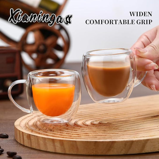 Double Walled Espresso Cups set of 6, 2.7oz Clear Glass Coffee Mugs, Double-layer Insulated Coffee Cups, Suitable for Espresso, Americano, Tea Bags, Beverage