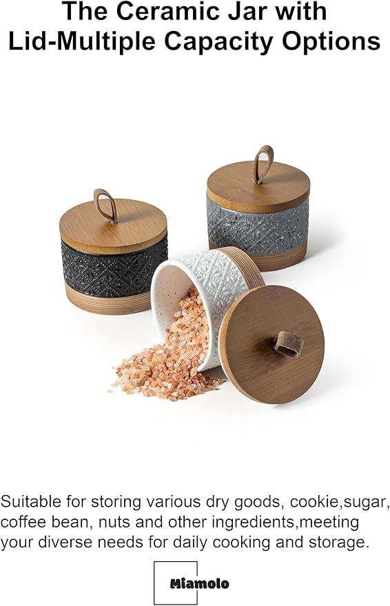Small Ceramic Jar with Lid, Coffee Container Kitchen Food Storage Jars for Sugar Tea Bag, Stackable Decorative Spice Jars for Countertop Coffee Bar Accessories- Gray & 5 fl.oz