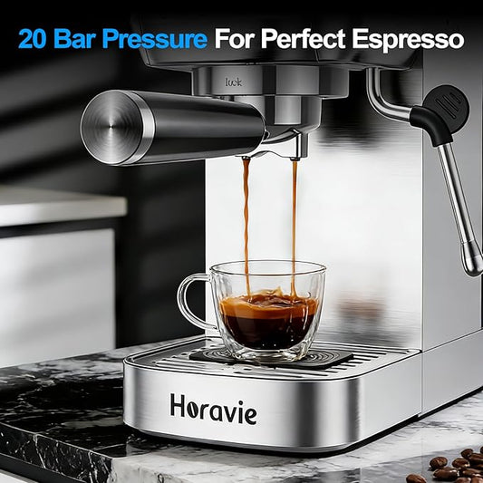 Espresso Machine 20 Bar, Compact Espresso Maker with Milk Frother, Stainless Steel Cappuccino & Latte Machine with LCD Screen, Adjustable Temperature, 44oz Water Tank for Home, Office