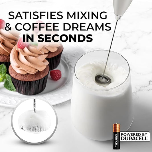 Zulay Kitchen Milk Frother Handheld Electric Whisk with AA Duracell Batteries – Durable Drink Mixer for Coffee, Lattes, Cappuccinos & More - Gray