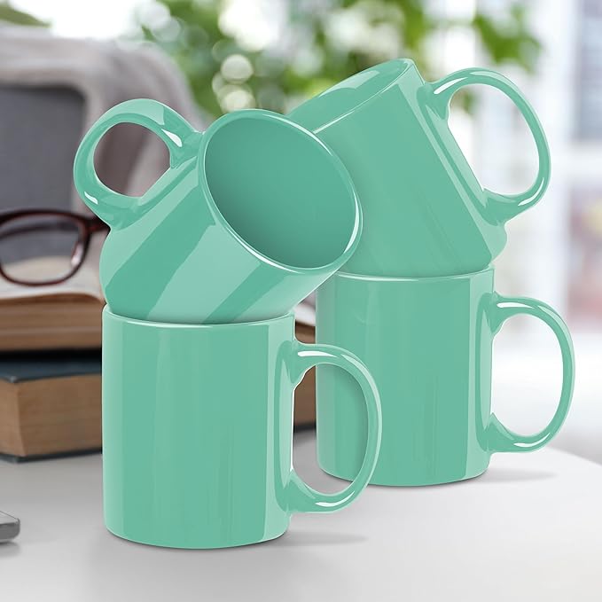 DISCOUNT PROMOS Ceramic Coffee Mugs 11 oz. Set of 10, Bulk Pack - Coffee cup set, Iced coffee cup, Gaming mug - Teal