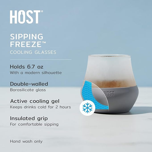 Host Tasting Glass FREEZE, Whiskey Tasting Glasses with Active Cooling Gel, Whiskey Lover Gifts, Gray 6.7oz Set of 2