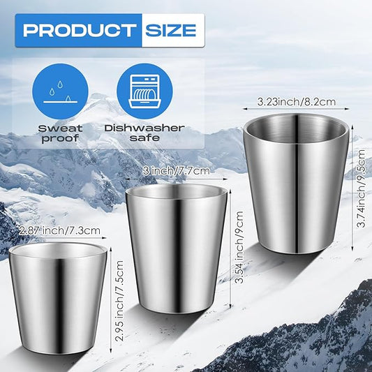 Mimorou 8 Pack Stainless Steel Insulated Cup 5.9 oz Metal Tumbler Double Wall Vacuum Water Glasses Camping Reusable Mugs BBQ Home Office Party Coffee(Silver)
