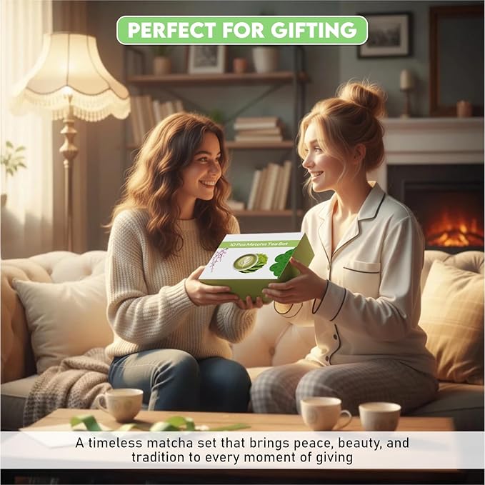 10-Piece Matcha Whisk Set | Complete Matcha Tea Kit with 17oz Ceramic Bowl, Bamboo Whisk & Scoop, Whisk Holder, Stainless Steel Sifter, Measuring Cup, Powder Caddy, Tea Towel | Gift-Ready Matcha Set