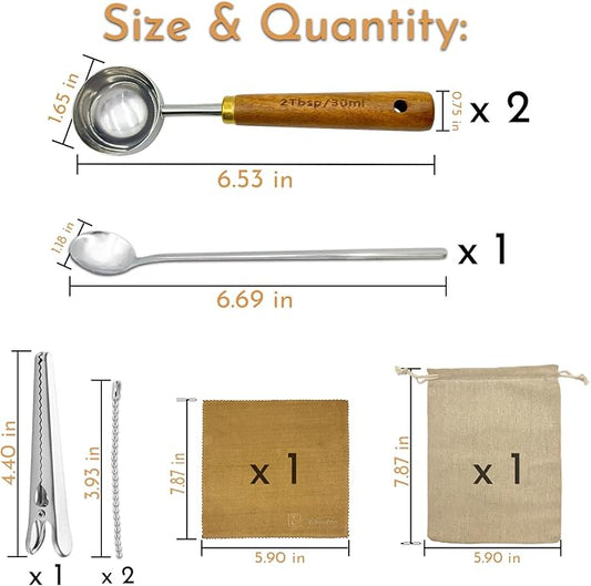 Coffee Scoop with Wooden Handle 2 Tbsp (30 ML) 304 Stainless Steel Measuring Tablespoon Scoop for Ground Coffee, Espresso, Tea, Protein Powder, Spices, etc. (6 Pack)