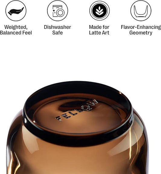 Fellow Pirch Espresso Shot Glass 3.5 oz Set of 2, Amber Artisanal Cups, Handcrafted Heat Retaining Dishwasher & Microwave Safe for Latte Art, Cortado & Coffee