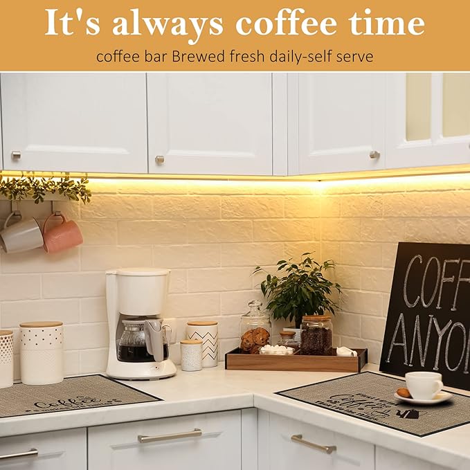Cunhill 2-Piece Burlap Coffee Bar Mat Set, 20 x 14 in