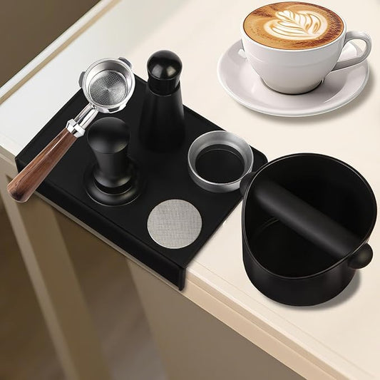 Espresso Accessories,6 PCS Espresso Machine Accessories Kit,Coffee Tamper Tools Set with Espresso Tamper,Coffee Tamping Mat,WDT Distribution Tool,Knock Box,Dosing Funnel and Puck Screen(51mm)
