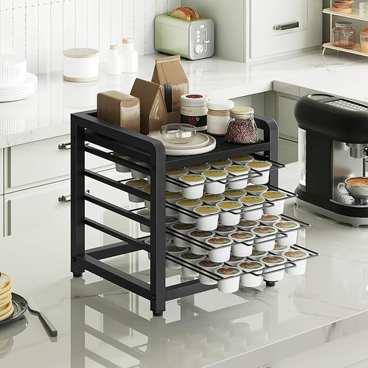 Coffee Pod Drawer Holder, 4 Tier Organizer for K Cup, 80 Pods Capacity, Spacious Storage Rack for K Cup, Space Saving, Easy Assembly, Black KH04BBY1