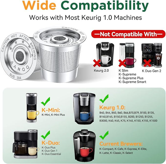 AANQQ Reusable K Cups for Keurig: Upgraded Dual-Layer Mesh Stainless Steel K Cup - Refillable Metal Coffee Pods Filter Fit Keurig 1.0 Coffee Maker - Richer Coffee/NO-Residue/Eco-Friendly (1-Pack)