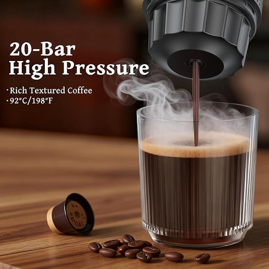 Portable Espresso Machine for Travel, Travel Coffee Maker 20-Bar Extraction, Coffee Maker Self-Heating with USB-C, Compatible with Ground Coffee & NS Capsule for Hiking and Camping (Green)