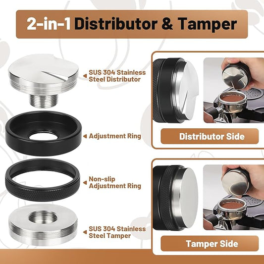 51mm Espresso Accessories Kit – Coffee Distributor and Tamper Leveler, WDT Tool, Magnetic Dosing Funnel and Puck Screen with Remover, Espresso Tools Fit Delonghi 51mm Portafilters
