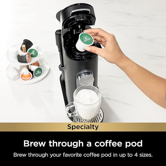 Ninja PB051 Pods & Grounds Specialty Single-Serve Coffee Maker, Compatible with K-Cups, Built-In Milk Frother, 6-oz. Cup to 24-oz. Travel Mug Sizes, Black (Renewed)