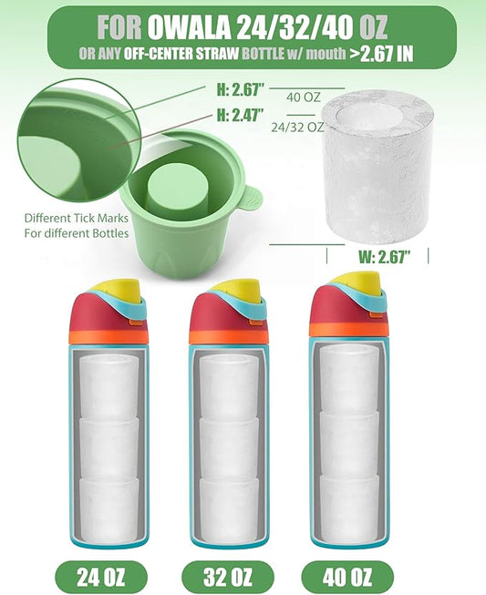 Ice Molds for Owala 24-40oz, Set of 3, Food-Grade Soft Silicone, No White Residue, Easy to Release, Straw Placement Compatible with Owala FreeSip, Keeps Drinks Cold Longer (Green)