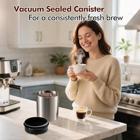 Vacuum Coffee Canister 18oz - Airtight Storage Container for Coffee Beans & Ground Coffee with Stainless Steel Scoop and Date Tracker, Blocks Moisture & Oxygen, Extends Freshness for Weeks